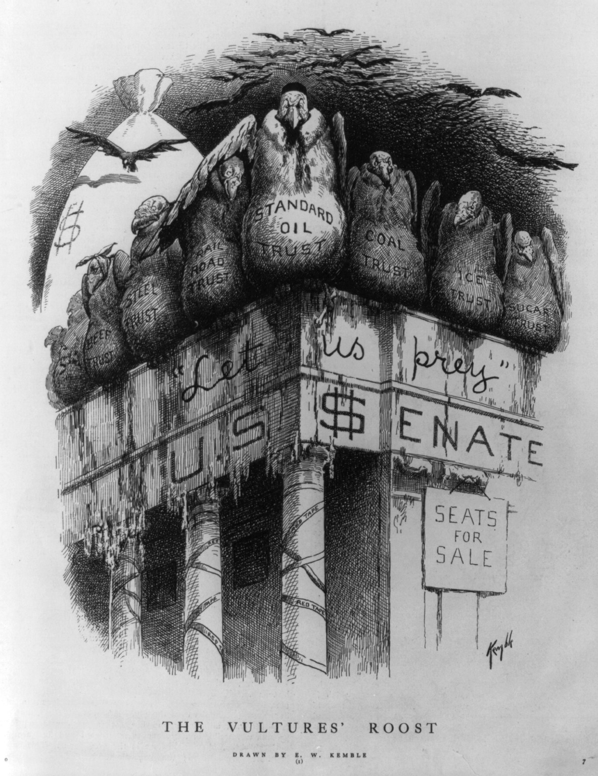 [Anti-trust cartoons showing sale of U.S. Senate seates]: The Vultures' Roost — historic print