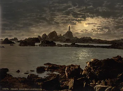 [Jersey, Corbiere Lighthouse by moonlight, Channel Islands, England]