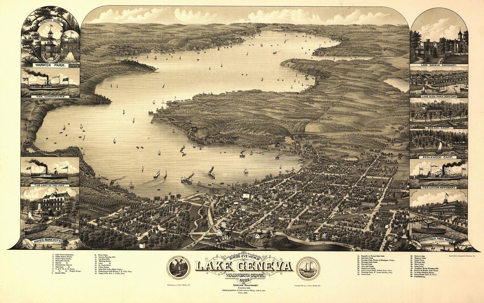 Lake Geneva, Wisconsin, 1882, 1882 — antique map