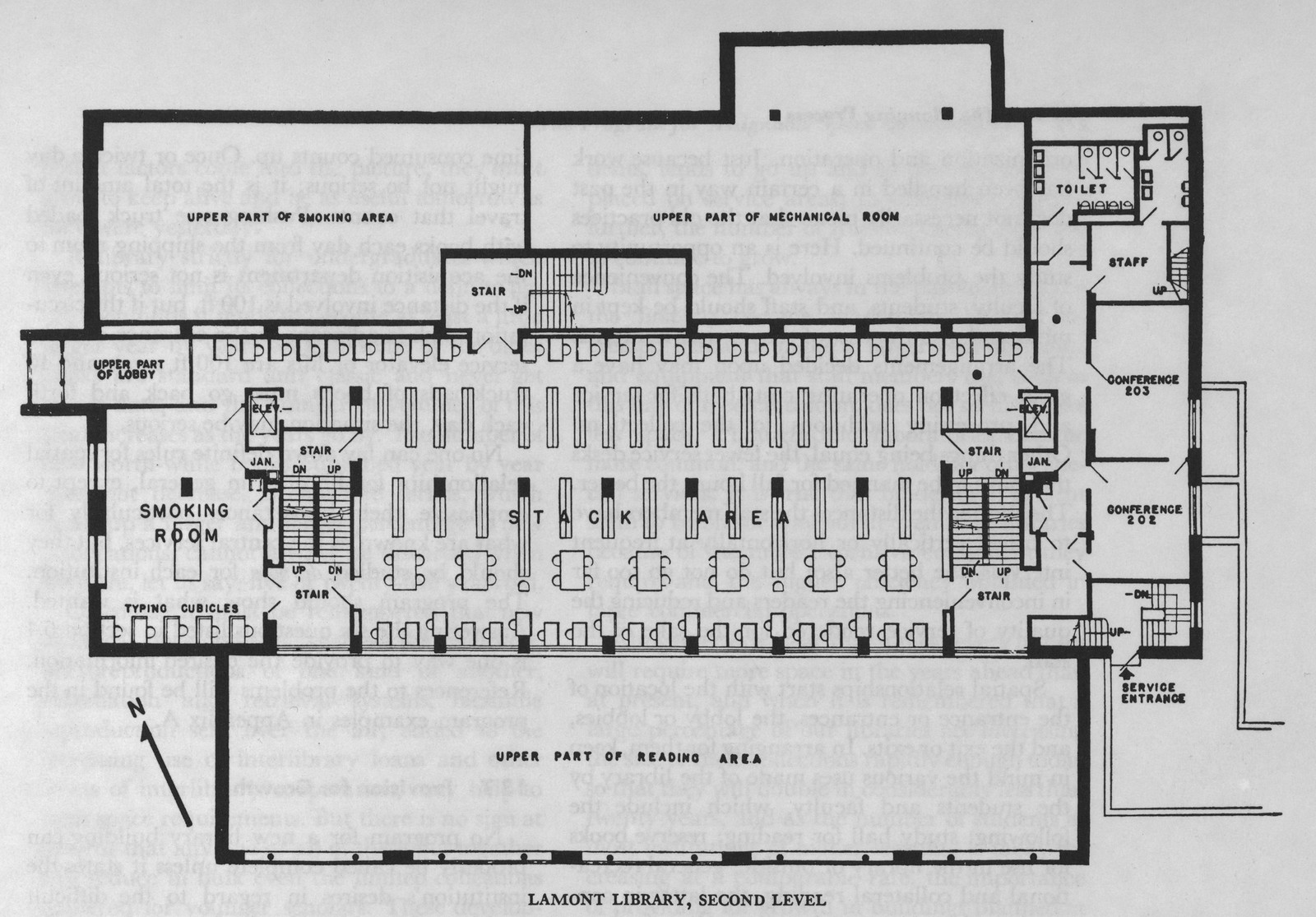 Lamont Library, second level floor plan — historic image