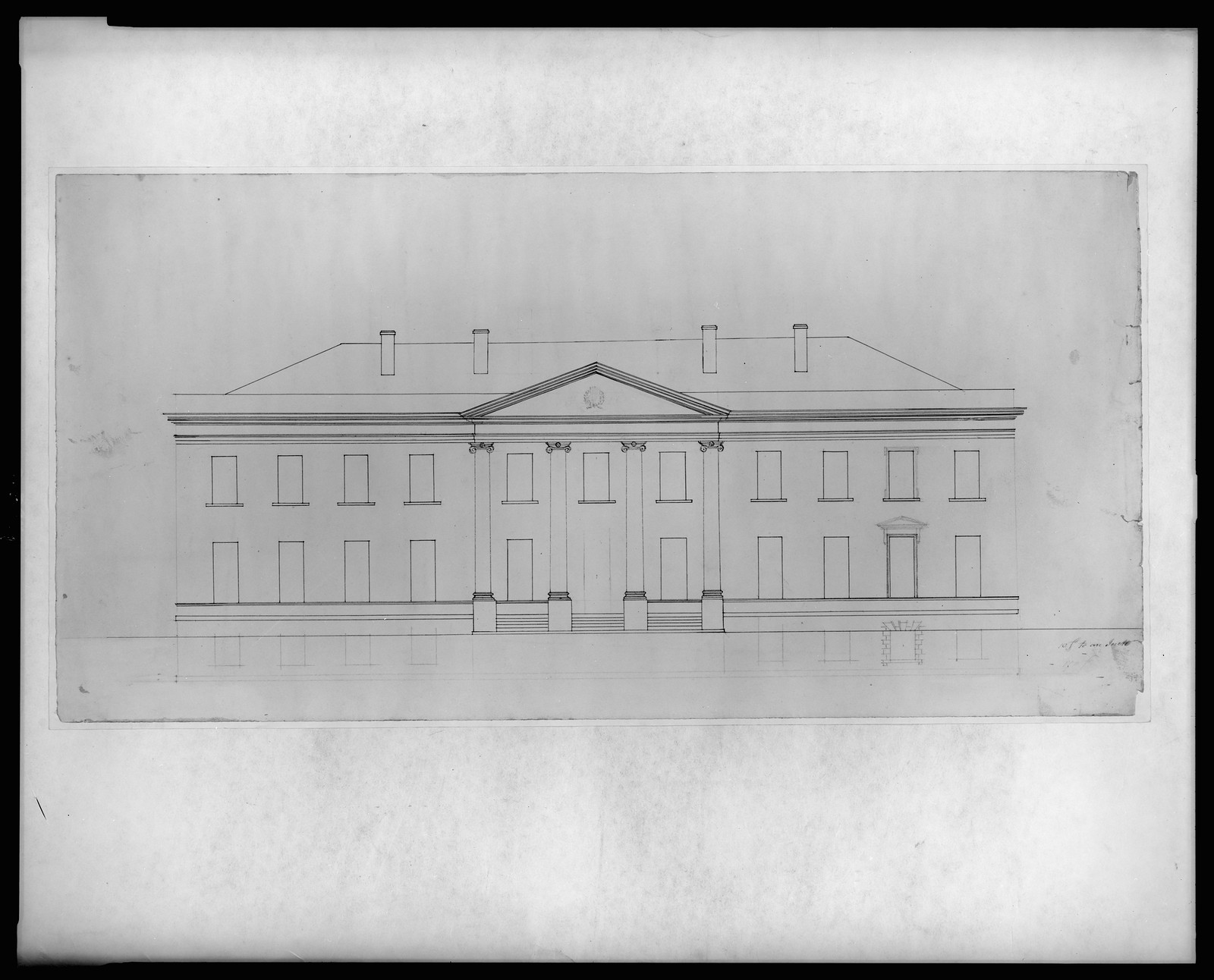 [The White House, Washington, D.C. Front elevation], 1828 — historic drawing
