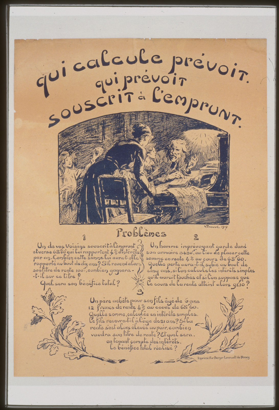 Qui calcule preacutevoit. Qui preacutevoit souscrit aacute lEmprunt, 1917 — vintage poster