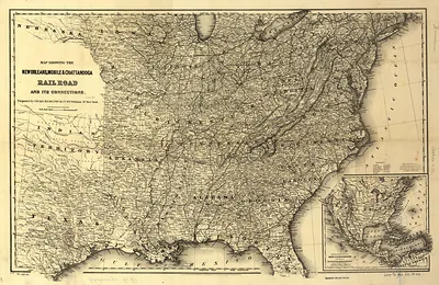 Map showing the New Orleans Mobile Chattanooga Railroad and its connections c 1865 x, Alabama