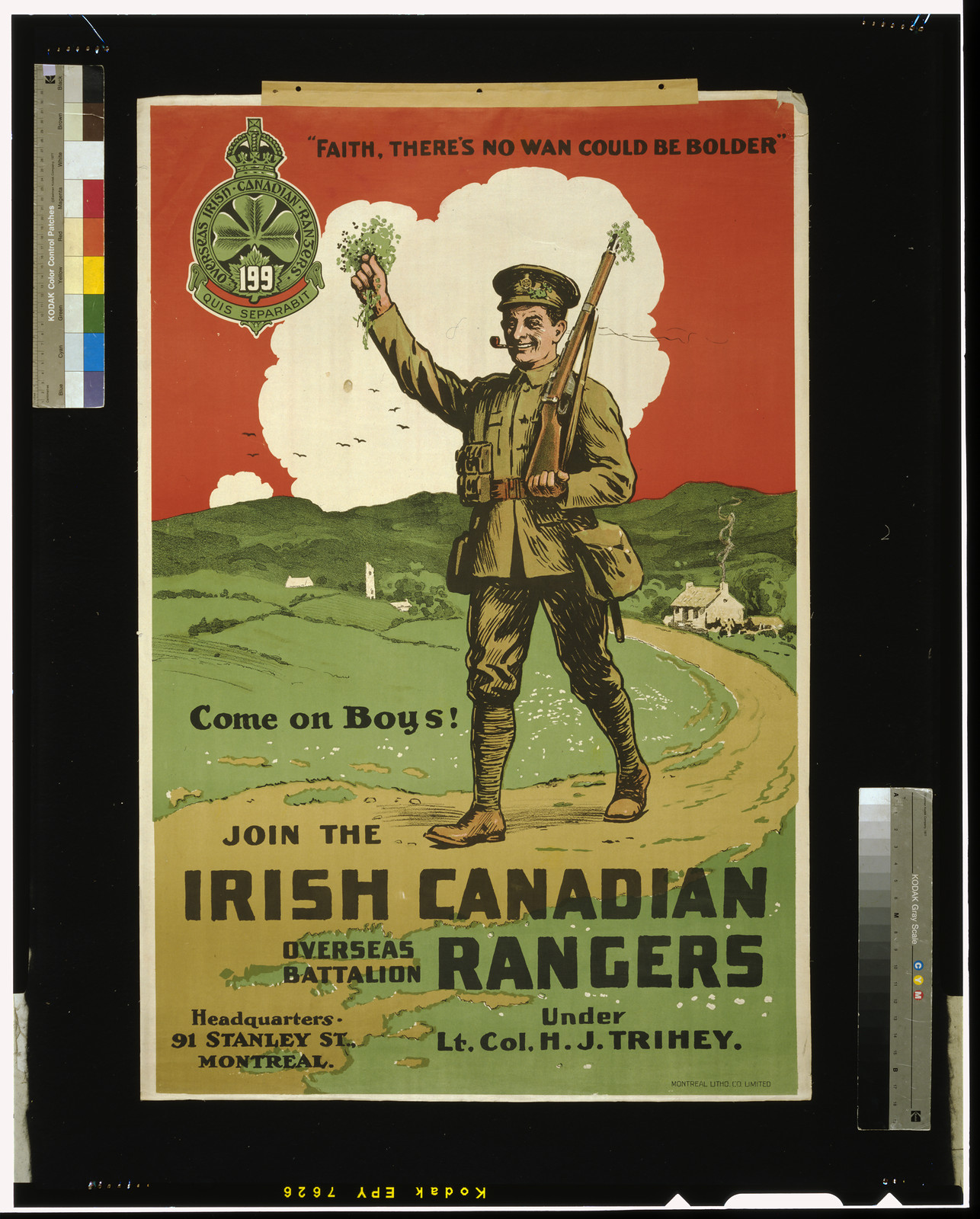 Join the Irish Canadian Rangers Overseas Battalion, 1914 — vintage poster