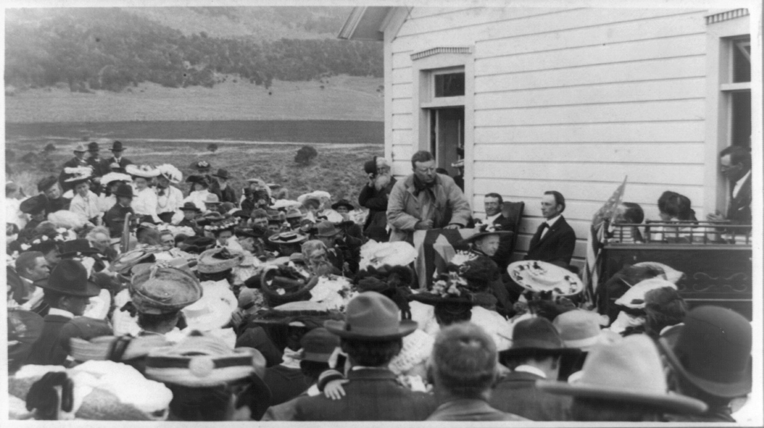 [President Theodore Roosevelt speaking outside church in Rifle, Colorado], c1905. — historic photograph