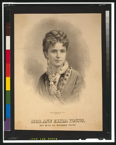 Mrs. Ann Eliza Young, 19th wife of Brigham Young / JB [monogram] ; Armstrong & Co. Lith., Boston.