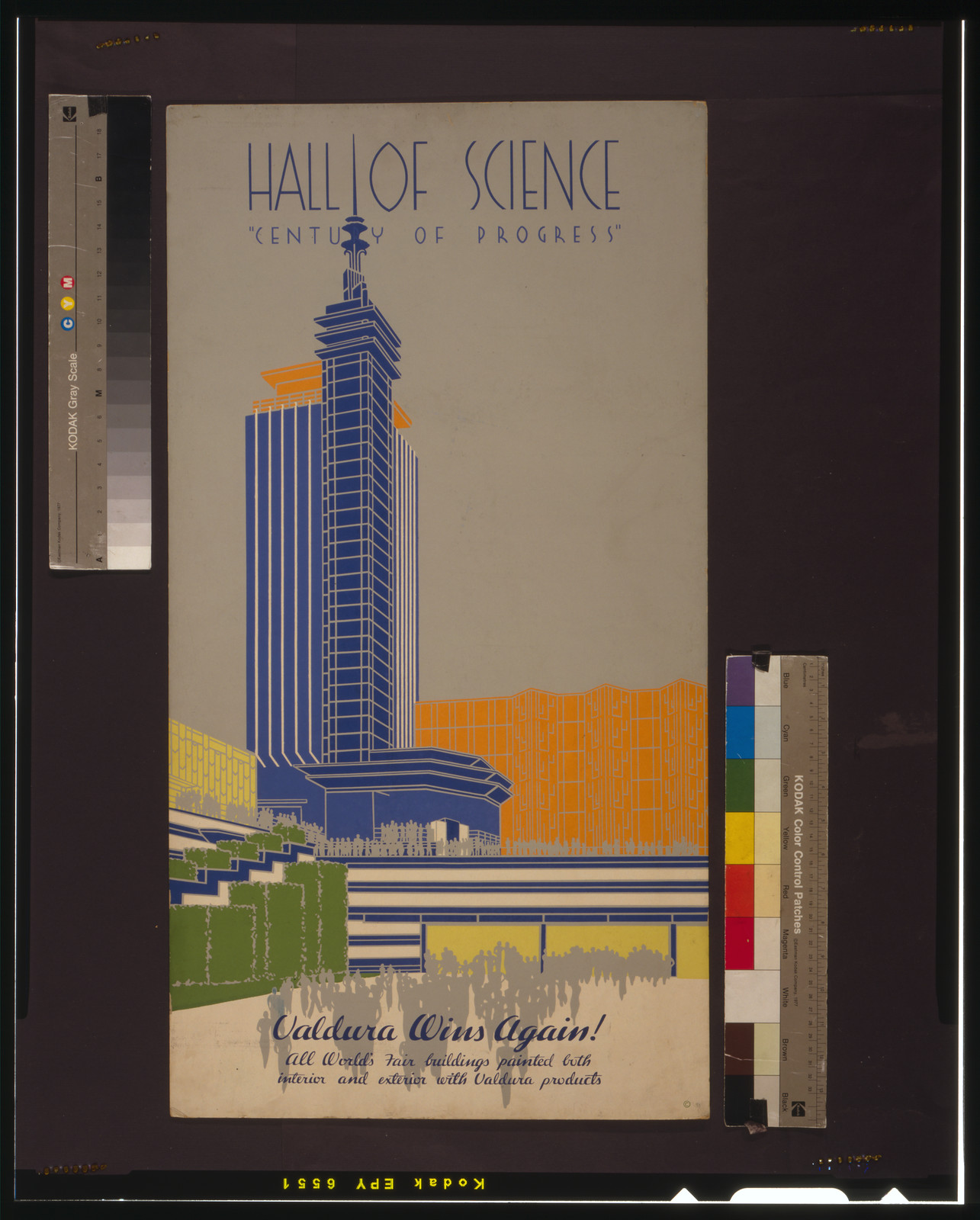 Hall of science--Century of progress Valdura wins again! All world's fair buildings painted both interior and exterior with Valdura products / W.L. Stensgaard & Associates, Inc., Chicago : [1934] — vintage poster