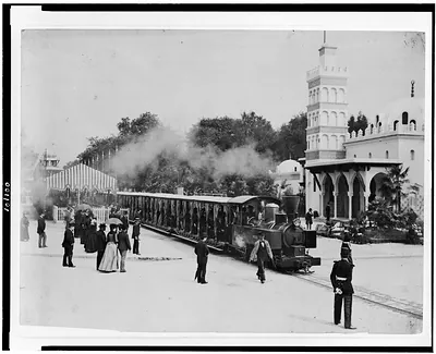 [Railroad train at the Paris Exposition, 1889]