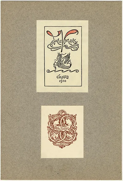 Two bookplates, one inscribed Elihu Vedder His Book
