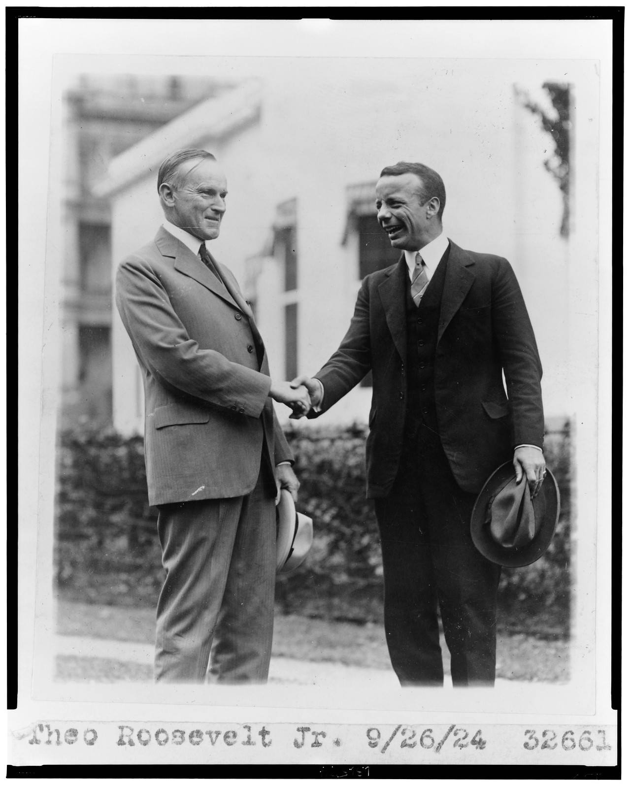 Theo Roosevelt Jr. [shaking hands with Calvin Coolidge], 1924 Sept. 26. — historic photograph