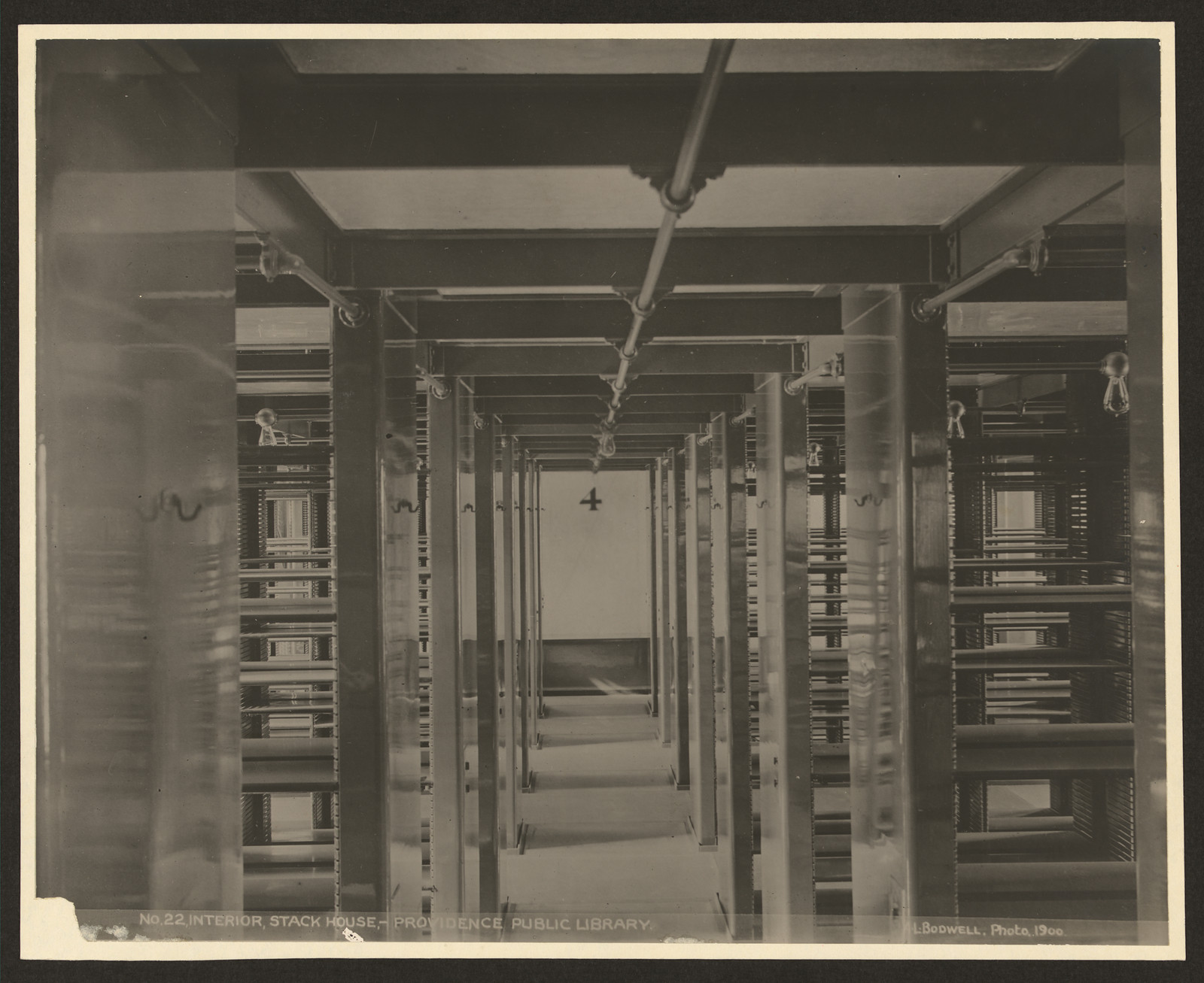 Interior of Providence Public Library stack house — historic image