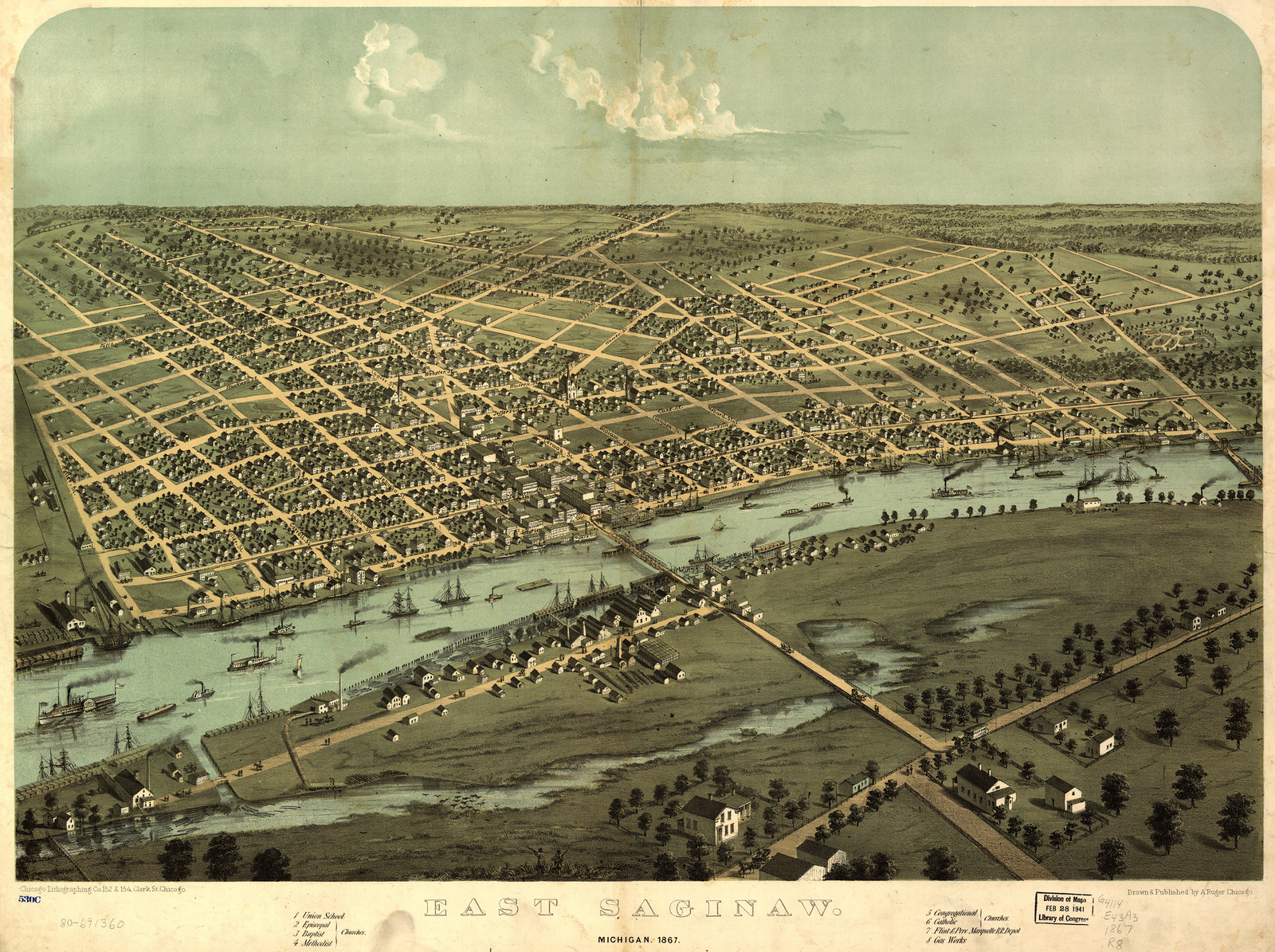 East Saginaw, Michigan, 1867, 1867 — antique map