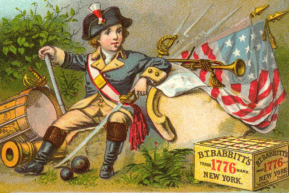 B.T. Babbitt's 1776 Soap trade card with drummer boy and flag — historic image