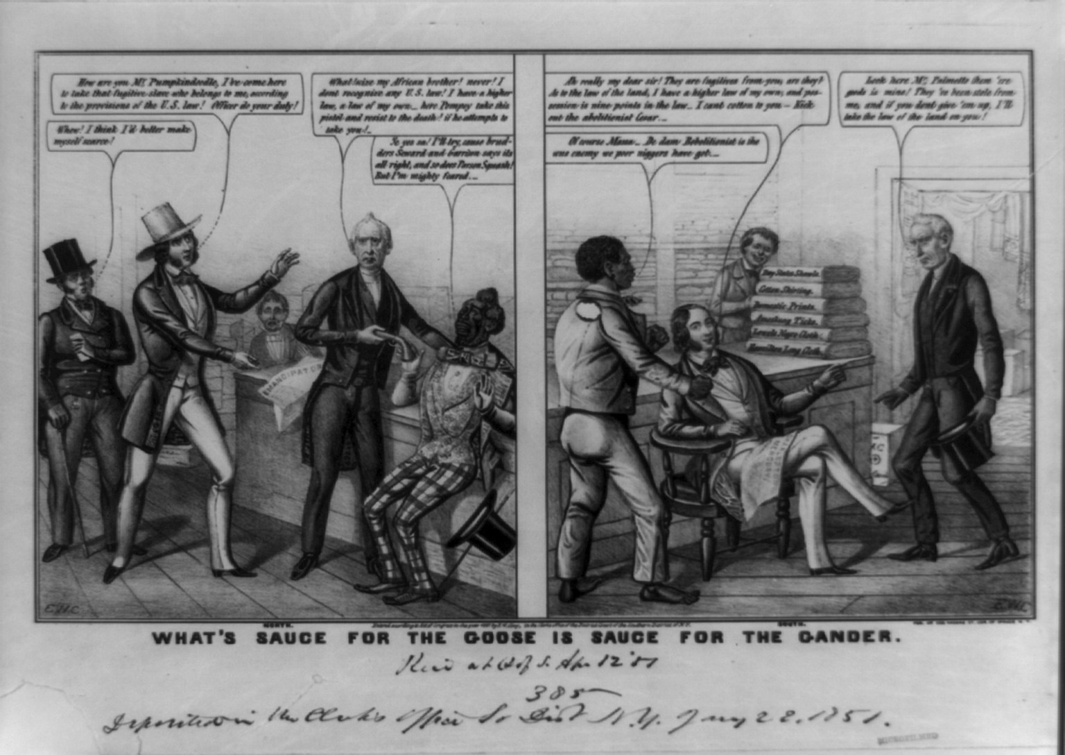 What's sauce for the goose is sauce for the gander, N.Y. : [s.n.], 1851. — antique lithograph