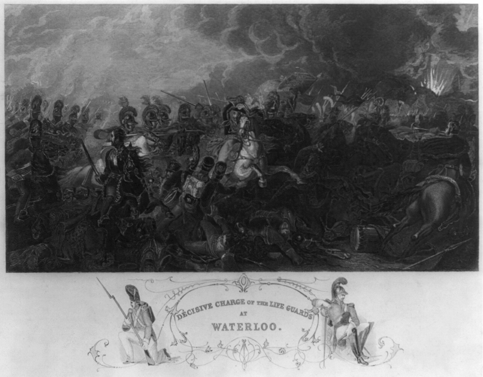 Decisive charge of the life guards at Waterloo, [no date recorded on caption card] — antique engraving
