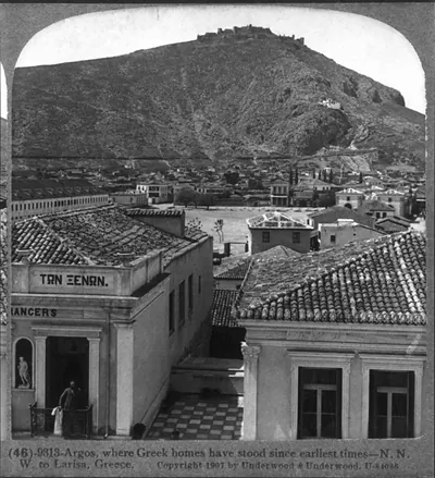 Argos, where Greek homes have stood since earliest times - N.N.W. to Larisa, Greece