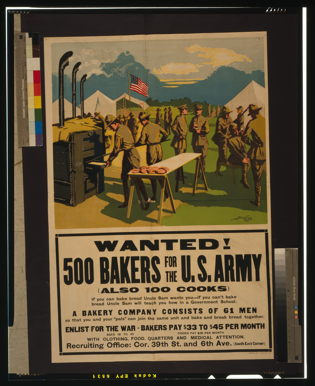 Wanted! 500 bakers for the U.S. Army, (also 100 cooks) / Dewey., N[ew] Y[ork] : National Ptg. & Eng. Co., [1917] — vintage poster