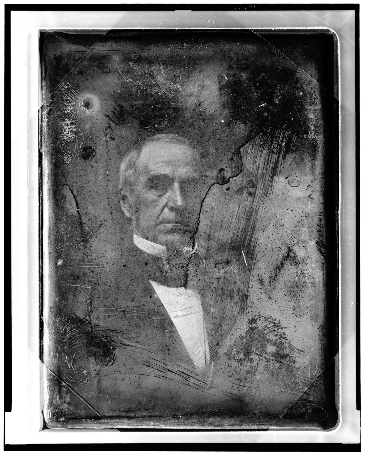 Daguerreotype portrait of an elderly man in dark coat, 1844 — historic photograph