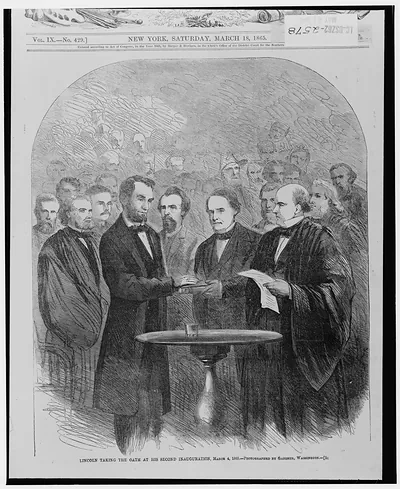 Lincoln taking the oath at his second inauguration, March 4, 1865