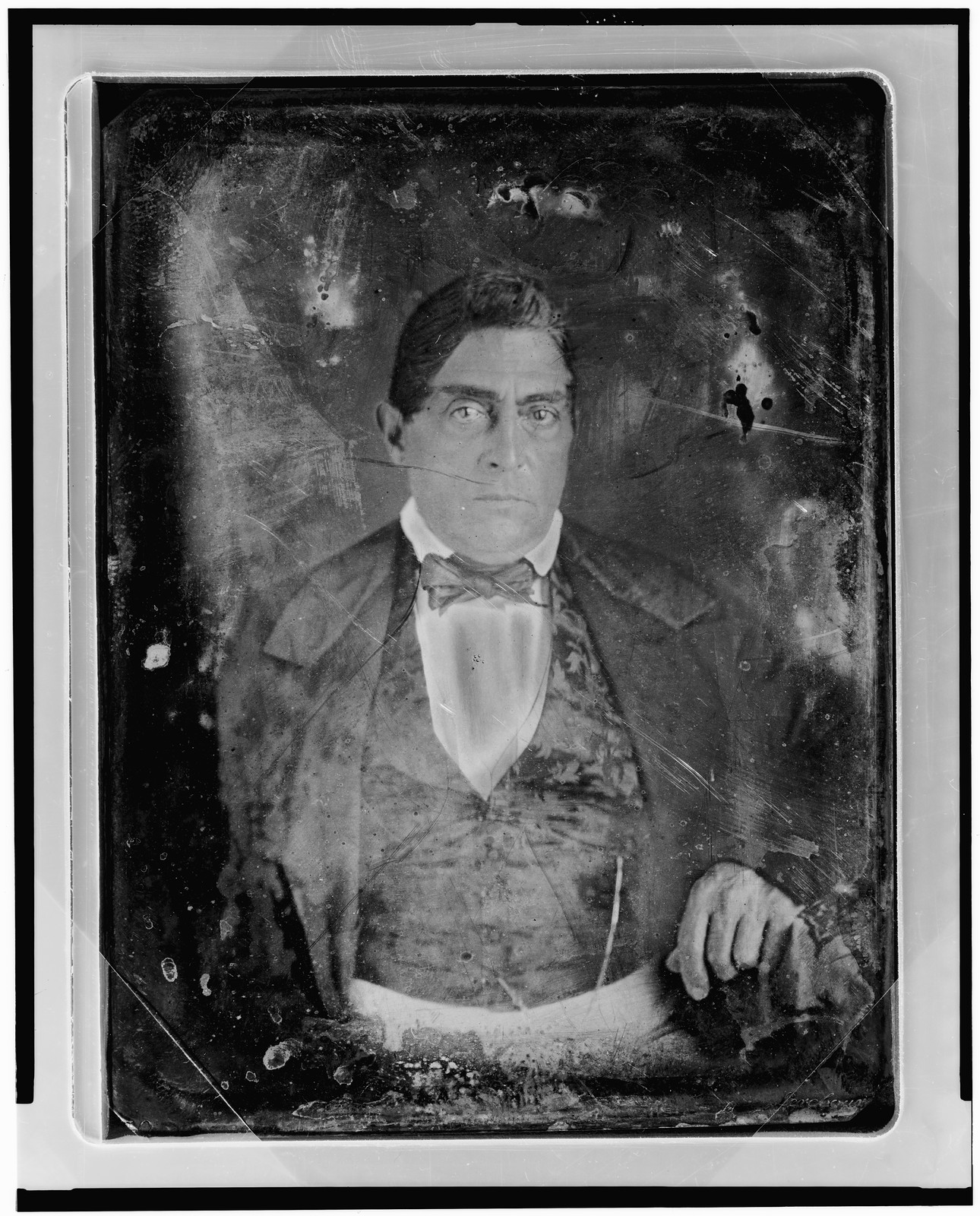 Unidentified man in vest and bow tie, daguerreotype portrait, 1844 — historic photograph