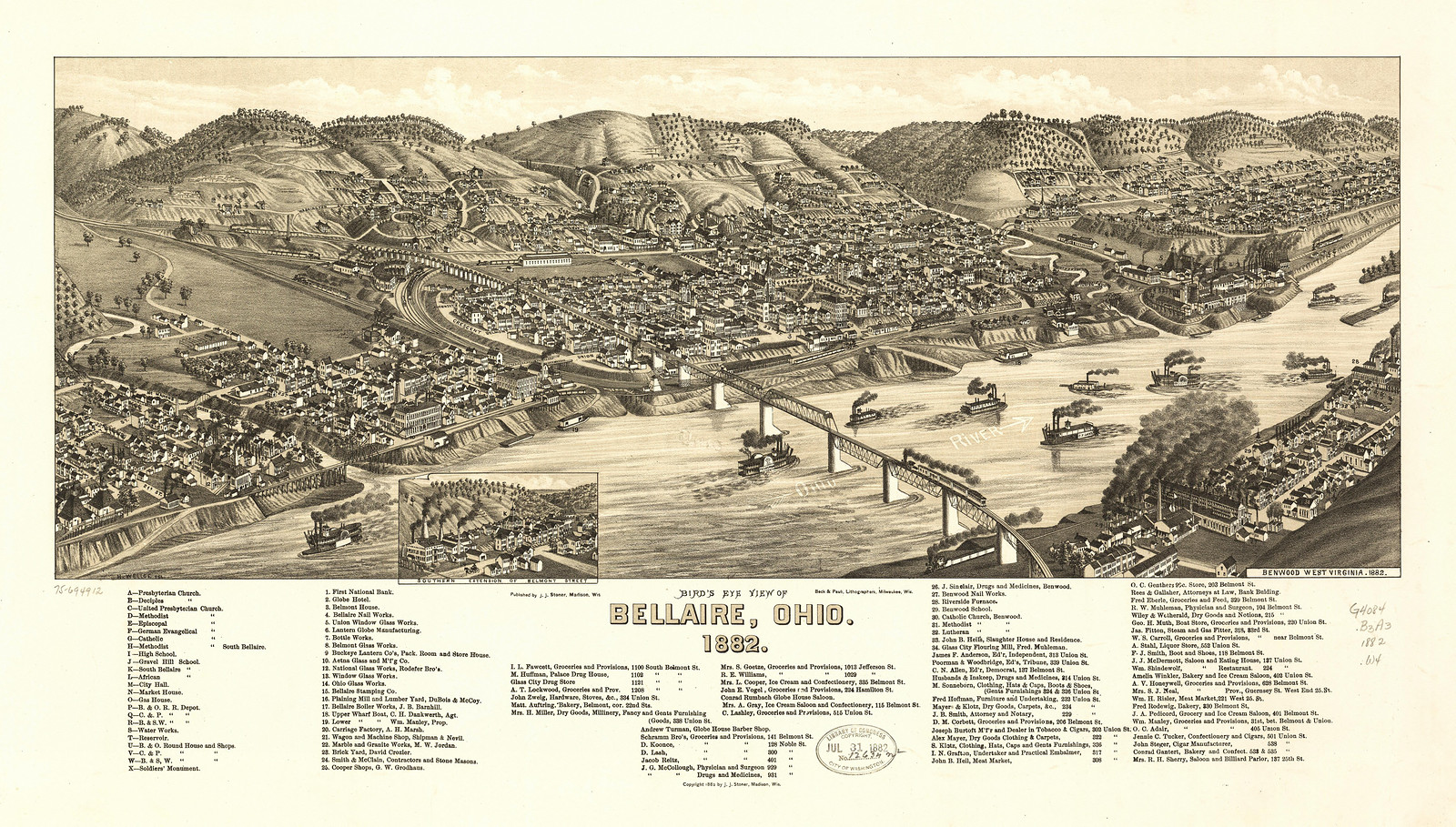 Bellaire, Ohio, 1882, 1882 — antique map