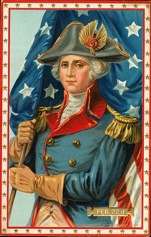 Washington Birthday card, Feb. 22d, with flag and stars — historic image