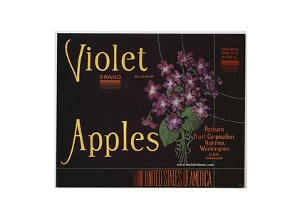 Violet Apples crate label with violet bouquet, Yakima, Washington