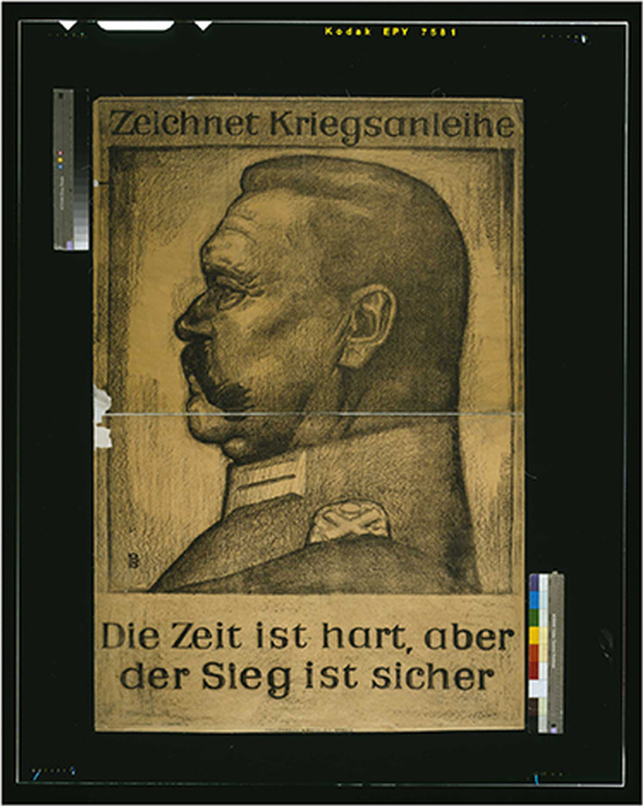 Zeichnet Kriegsanleihe. Die Zeit ist hart aber der Sieg ist sicher / B.P., 1917 — vintage poster