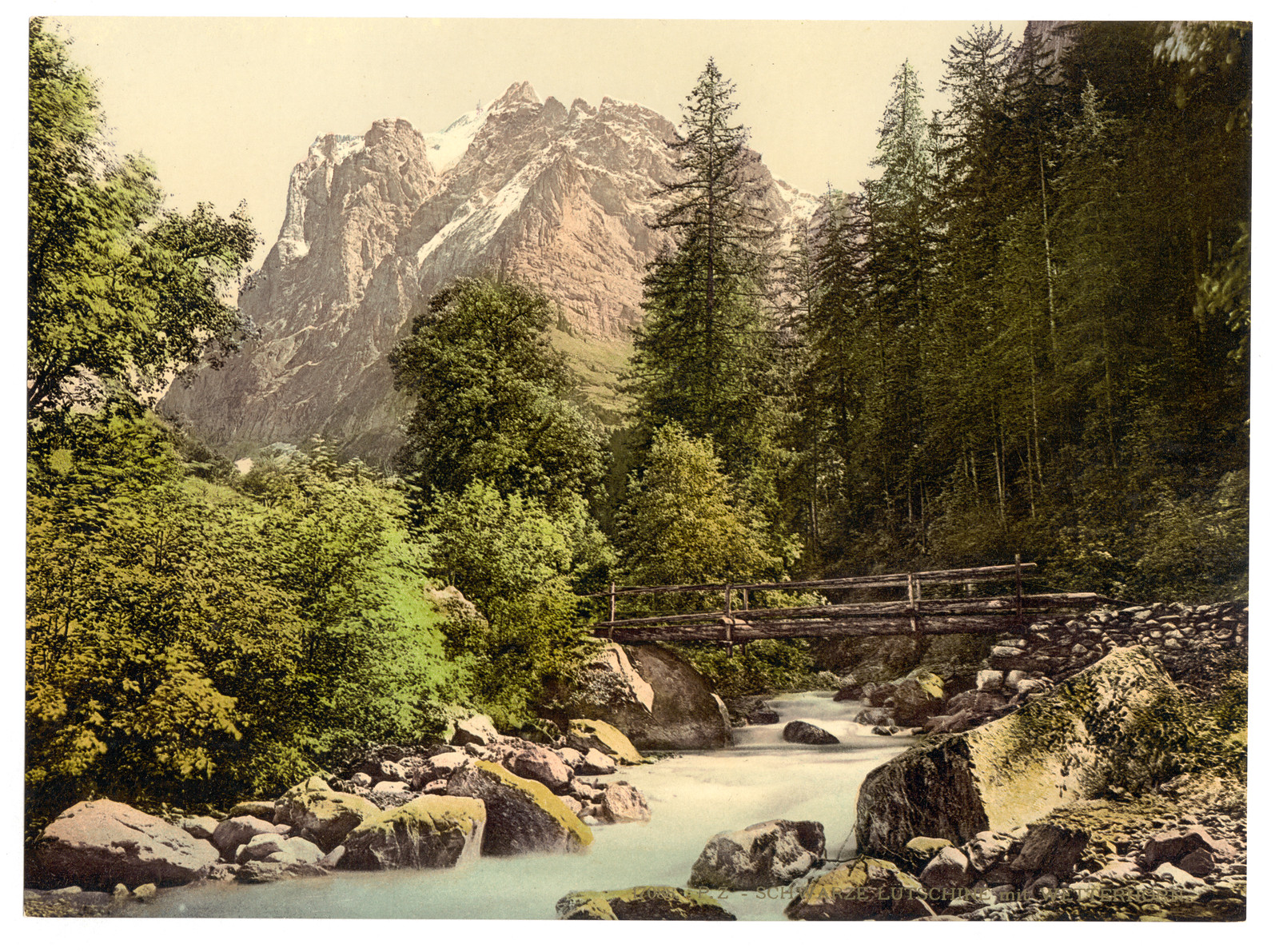 Schwarze Lutschine and Wetterhorn Mountain Bernese Oberland Switzerland, [between ca. 1890 and ca. 1900]. — historic print
