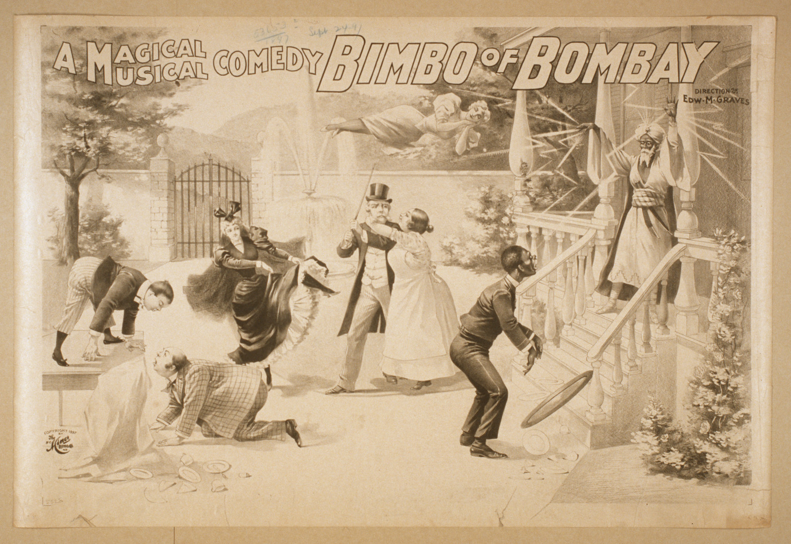 A magical musical comedy Bimbo of Bombay, 1897 — vintage poster
