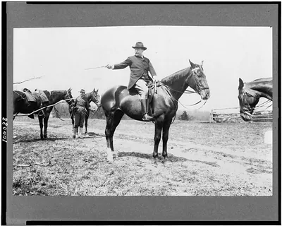 President T. Roosevelt selecting the next member of the outing party for the next jump over the hurdles / B.M. Clinedinst.