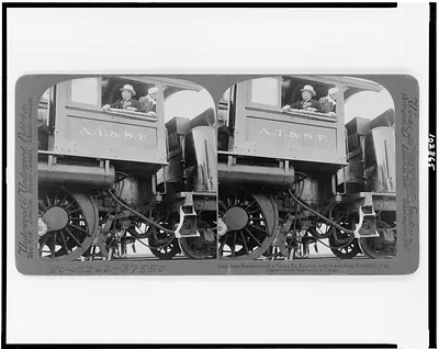 President Roosevelt on a Santa Fe engine, before reaching Redlands, Cal.