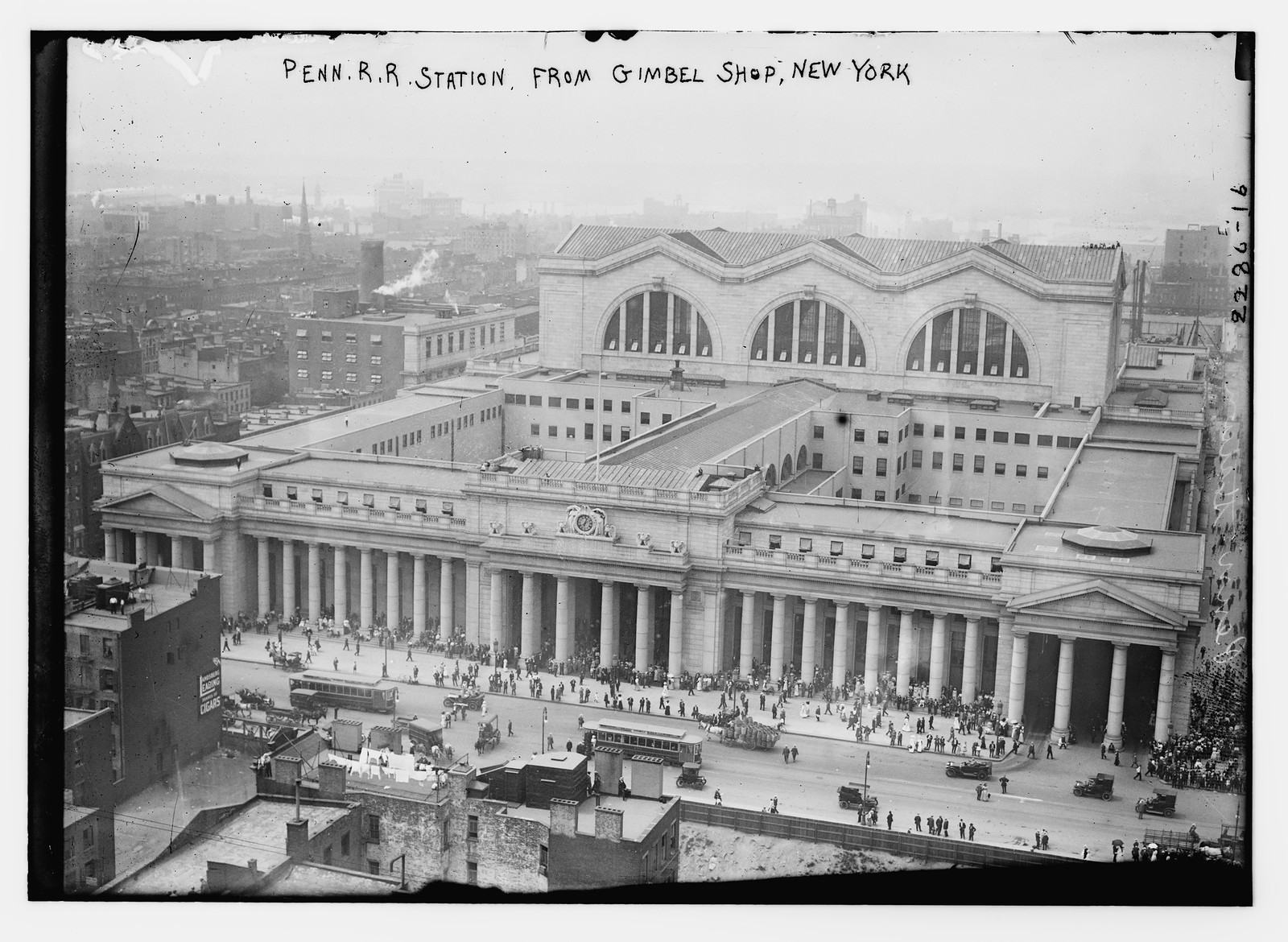 Penn. R.R. Station from Gimble shop N.Y., n/a — historic photograph