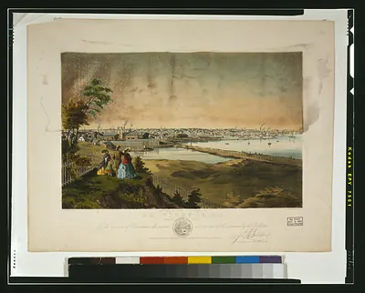 Providence, R.I., harbor view, taken from the grounds of Geo. W. Rhodes, Esq. / J.B. Bachelder ; lith. of Endicott & Co., N.Y.