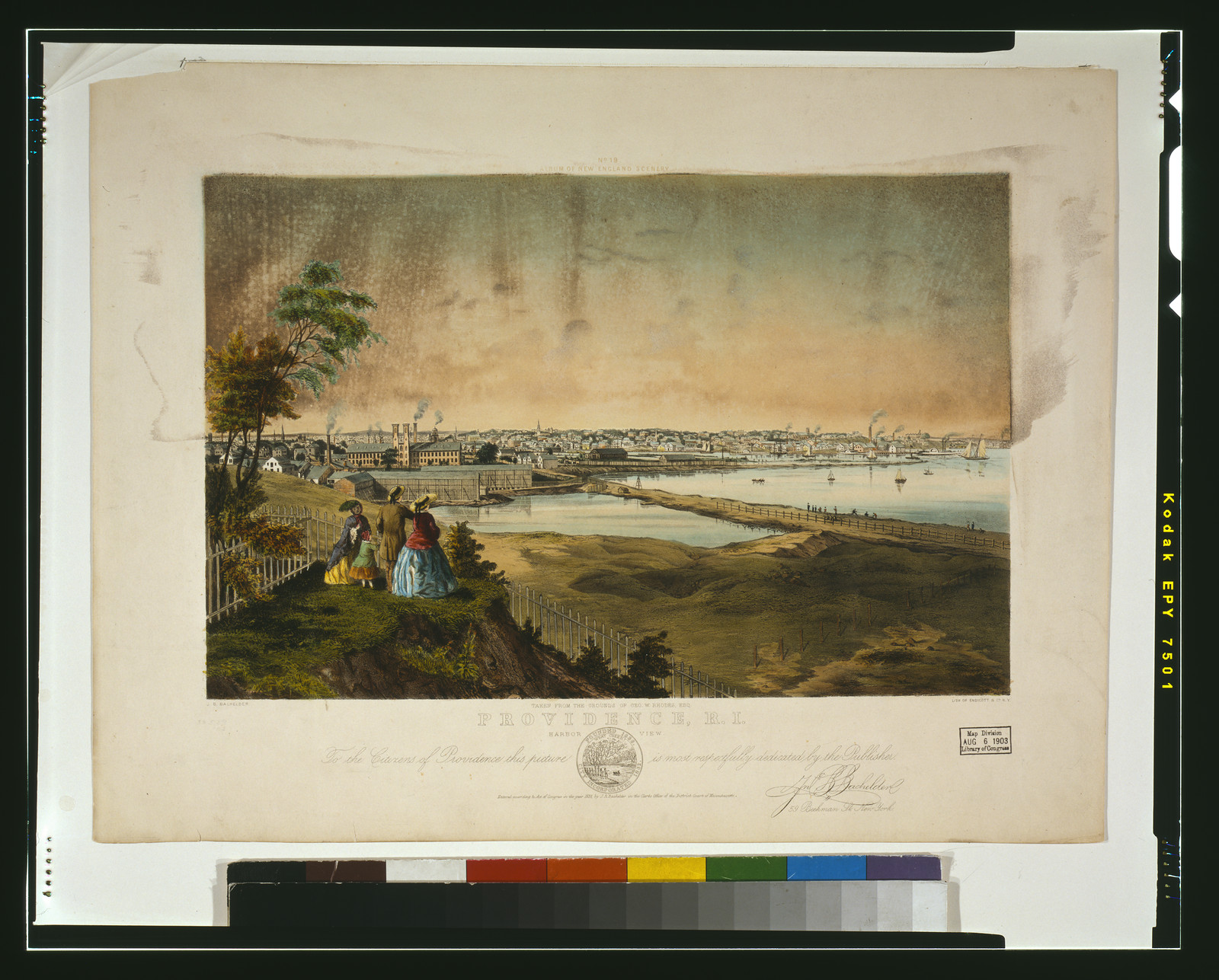 Providence, R.I., harbor view, taken from the grounds of Geo. W. Rhodes, Esq. / J.B. Bachelder ; lith. of Endicott & Co., N.Y., N[ew] Y[ork] : Endicott & Co., c1858. — antique lithograph