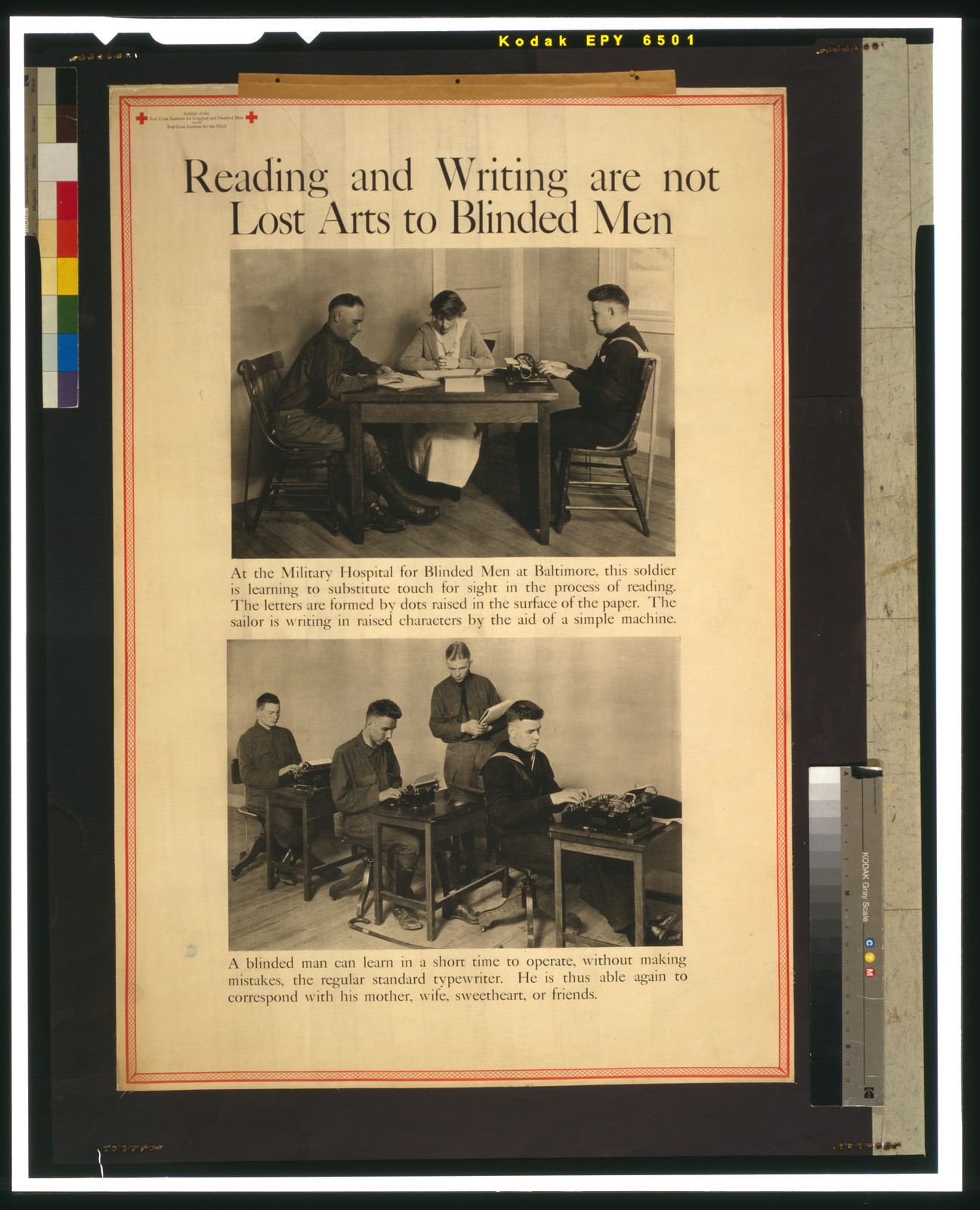 Reading and writing are not lost arts to blinded men, 1919 — vintage poster