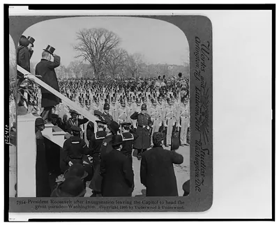 President Roosevelt after inauguration leaving the Capitol to head the parade--Washington