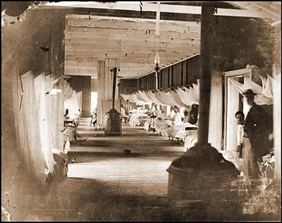 Washington D.C. Patients in ward of Harewood Hospital; mosquito nets over beds