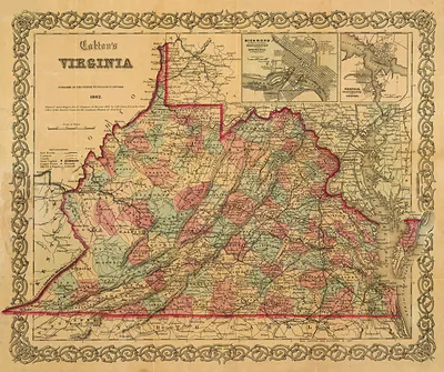 Colton's Virginia map with insets of Richmond, Norfolk and Virginia