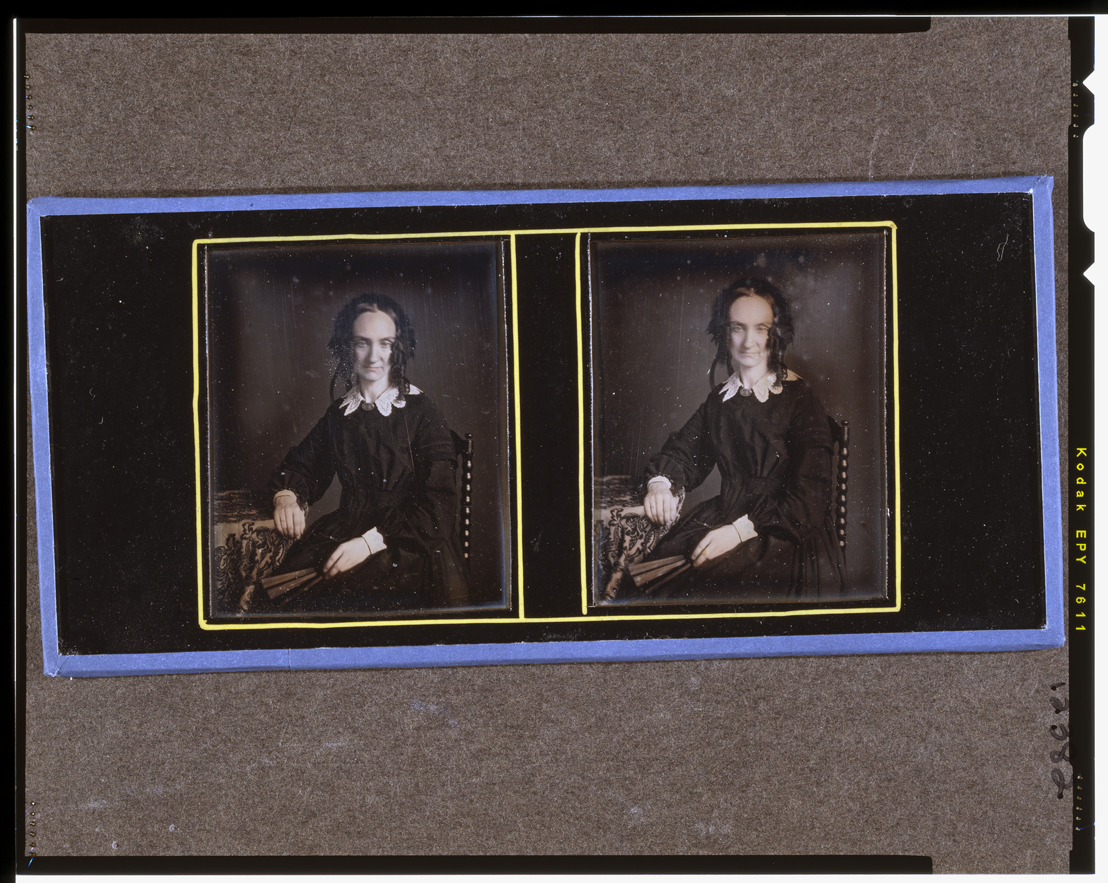 [Sarah Allister McAllister Grant, three-quarters length, seated in chair, with arm resting on table with tablecloth], [1853?] — historic photograph