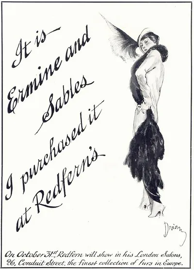 Advertisement for Redfern's furs, ermine and sables illustration