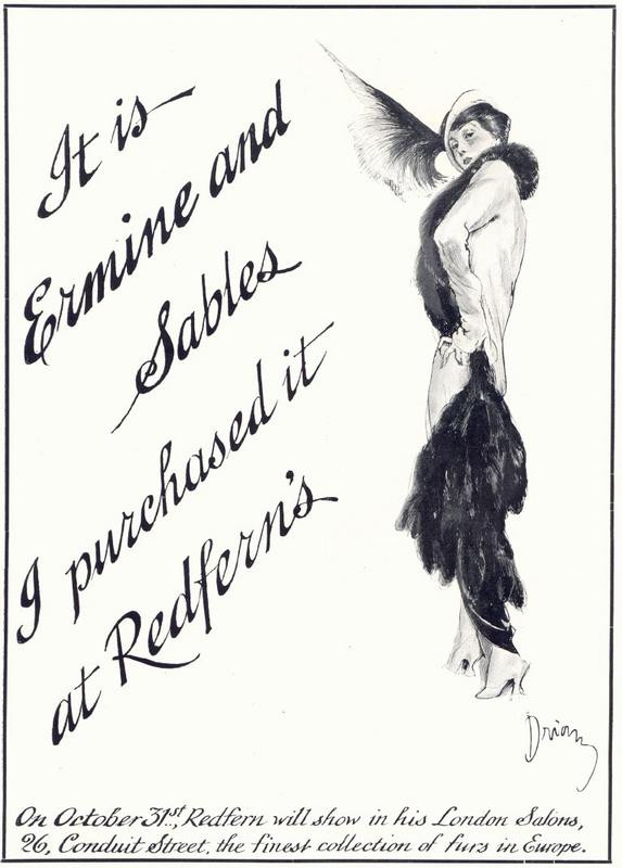 Advertisement for Redfern's furs, ermine and sables illustration — historic image