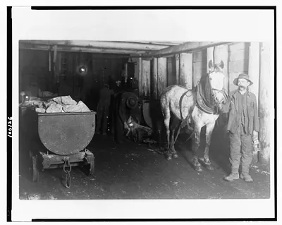 [Miners and horse in mine, Poland]