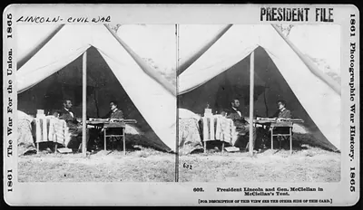 President Lincoln and Gen. McClellan in McClellan's Tent