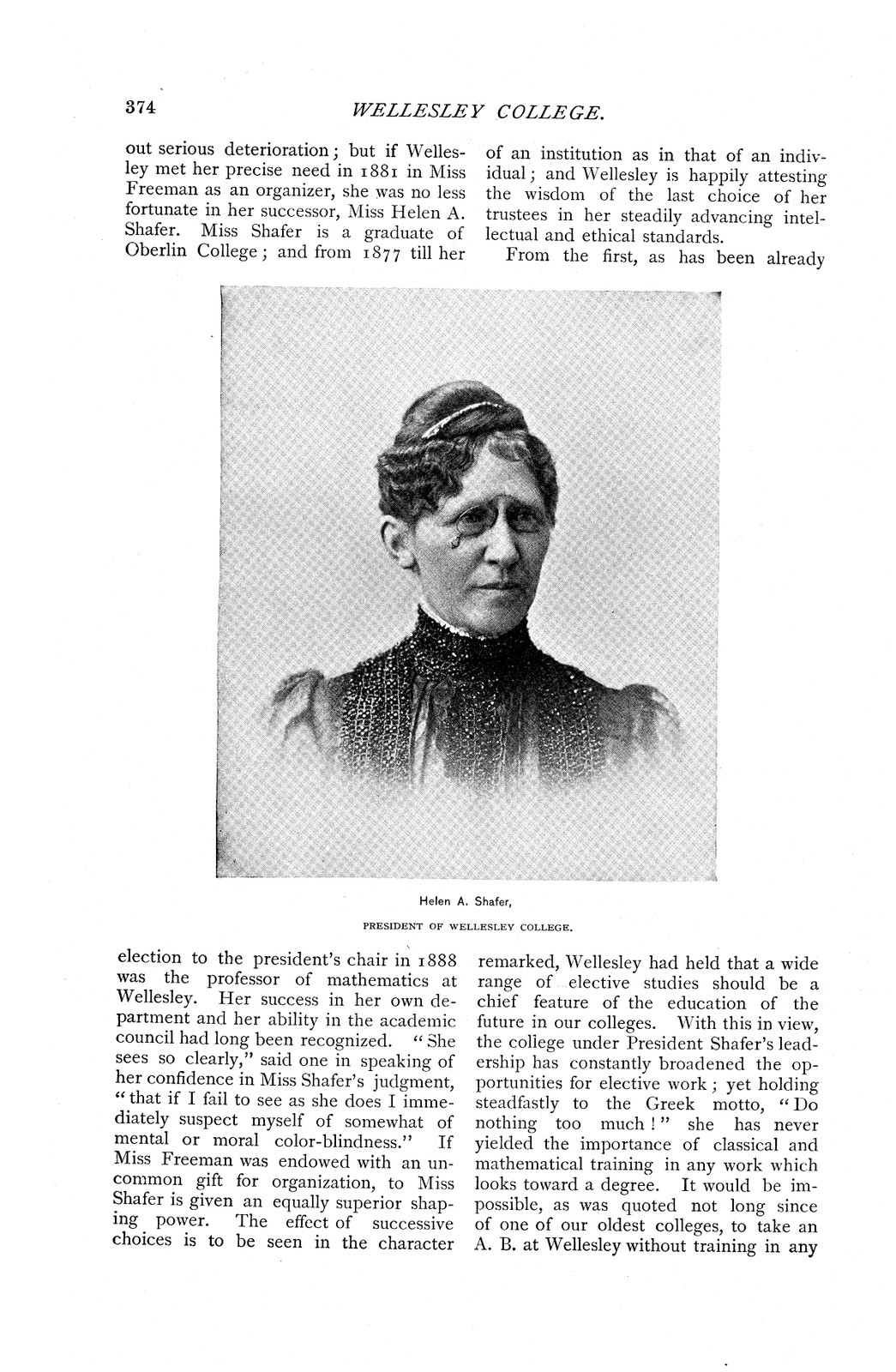 Helen A. Shafer, President of Wellesley College portrait — antique map