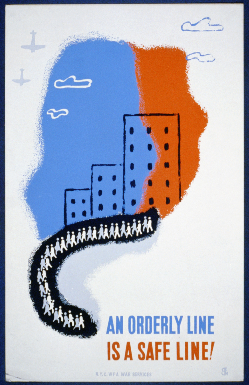 An orderly line is a safe line! / BEN [monogram]., 1941 — vintage poster