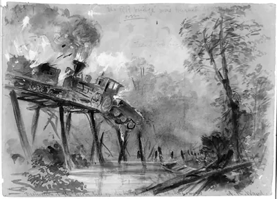 Destruction of the locomotives on the bridge over the Chickahominy