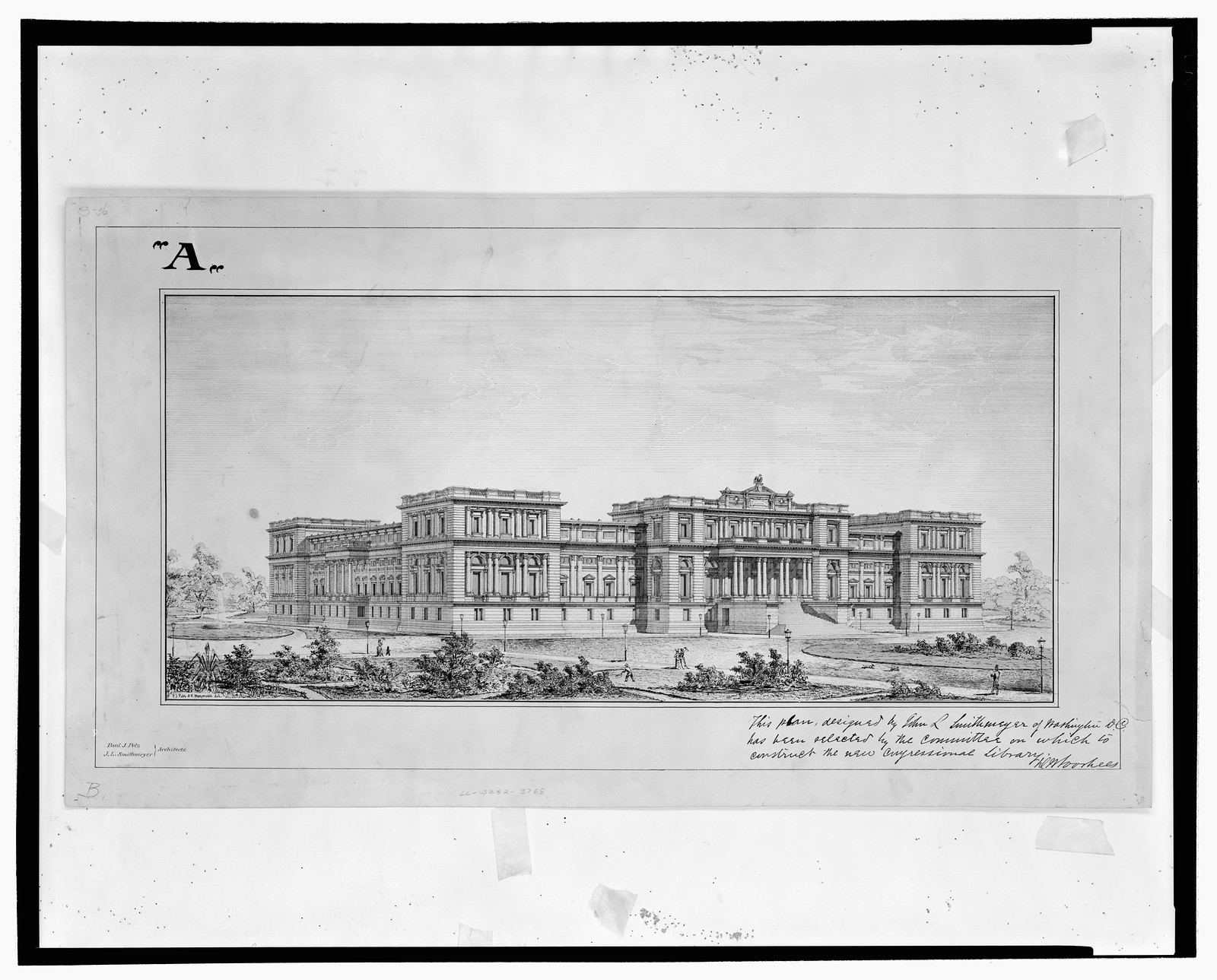 [Library of Congress, Washington, D.C. Perspective], and Engineering (ADE) Drawings" (http://www.loc.gov/rr/print/res/103_ade.html)." — historic drawing