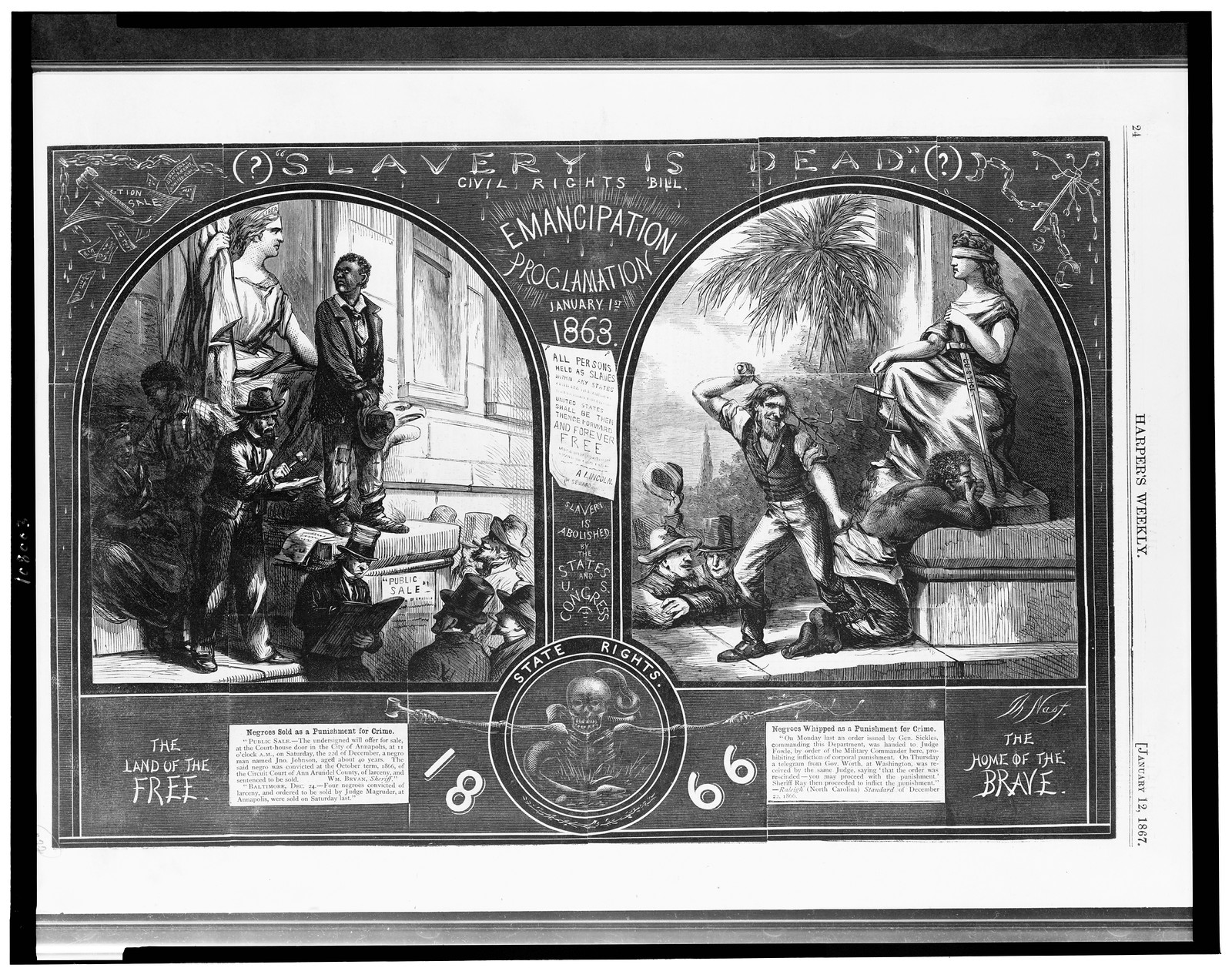 Slavery is dead(?) / Th Nast., 1867 — antique engraving