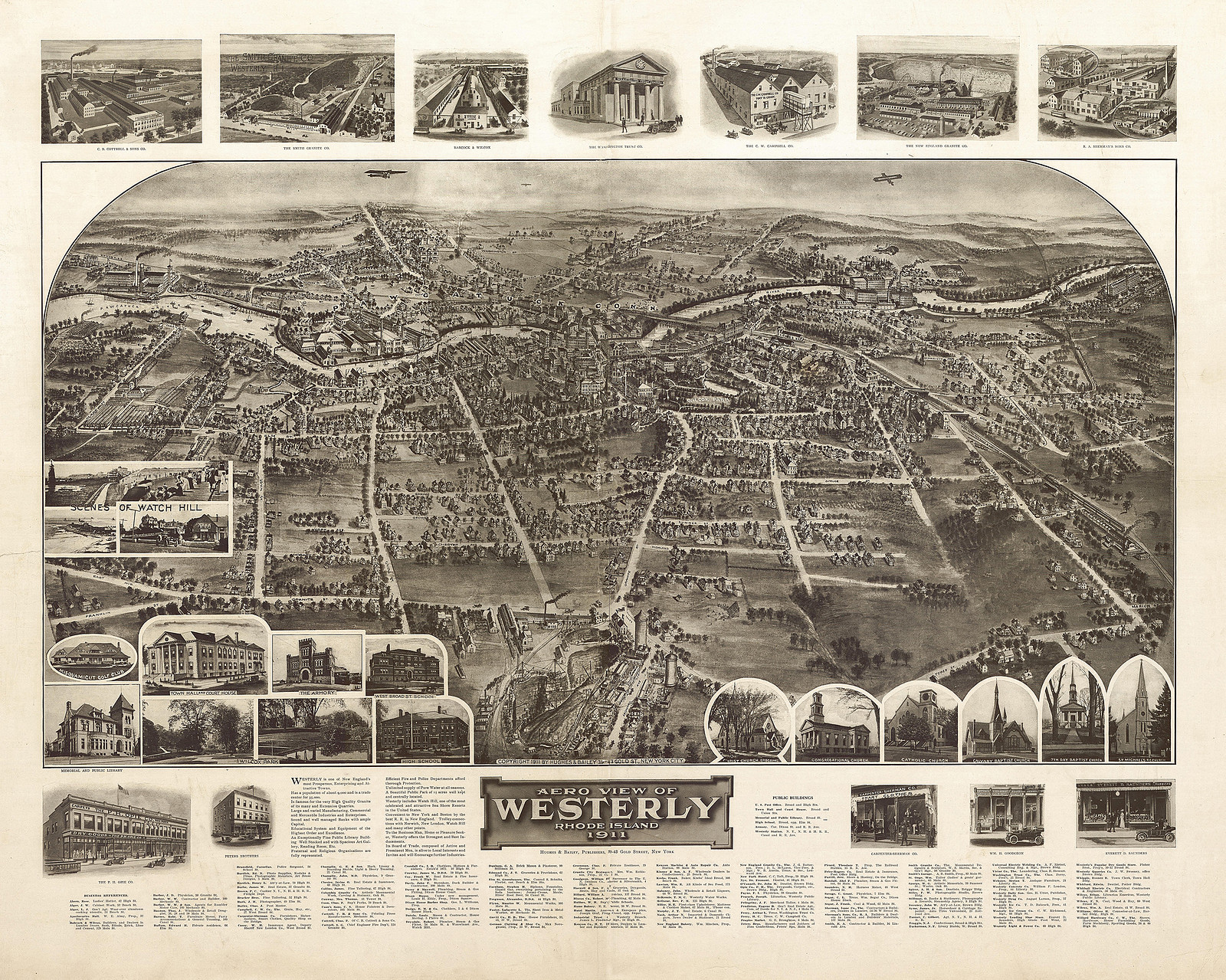 Aero View of Westerly, Rhode Island, 1911, 1911 — antique map